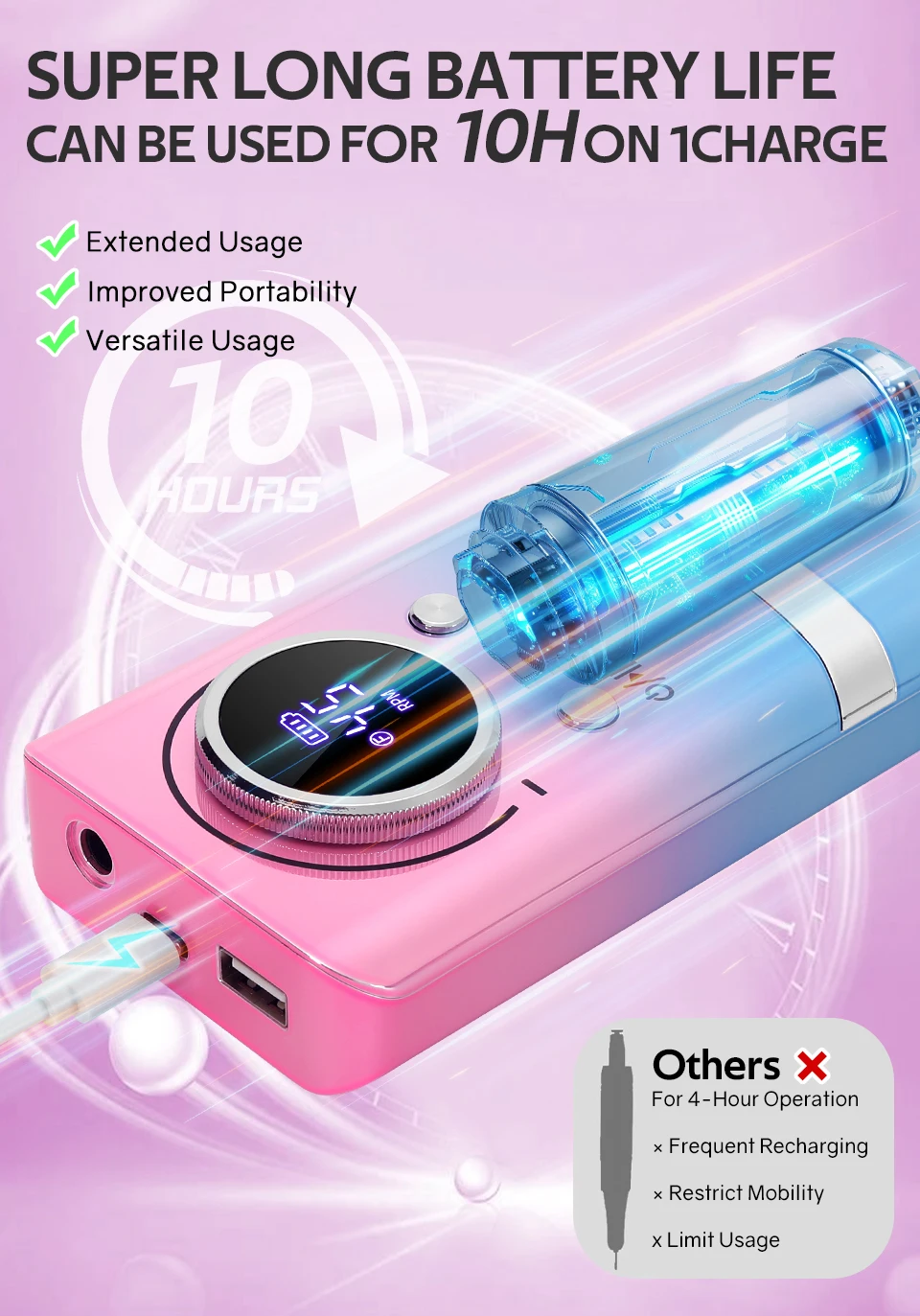 Nieuwe 45000 RPM professionele oplaadbare nagelboormachine met LCD-scherm Geluidsarme professionele nagellakschuurmachine