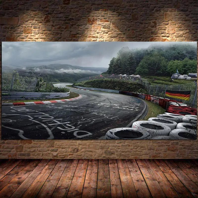 Nürburgring Rally Road Sports Car Track Drucke Leinwand Malerei Wald Landschaft Wand Kunst Poster Für Wohnzimmer Dekoration