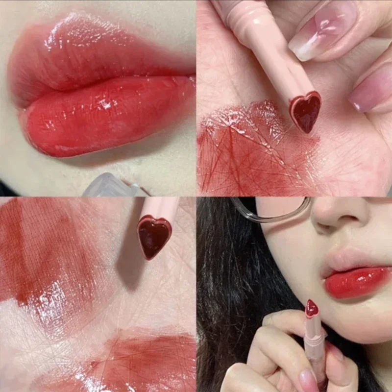 New Heart-shaped Clear Lip Glaze Jelly Mirror Lipstick Waterproof Long-lasting Non-stick Cup Lipstick Transparent Korean Makeup