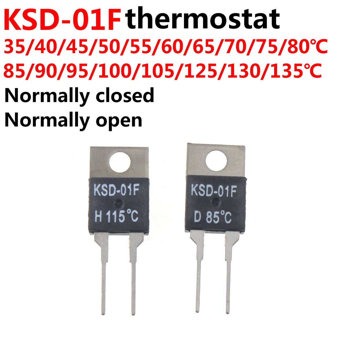 Interruptor de temperatura próximo normalmente aberto, termostato, protetor térmico, KSD-01F, 40, 50, 55, 60, 70, 75, 80-150 graus Celsius, TO-220,