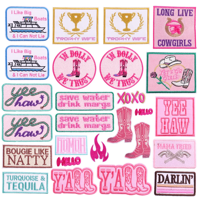 Patchs brodés de cow-boy occidental, slogan de lettre de dessin animé bricolage, fer sur patchs pour vêtements, patch de bottes de cheval, 10 pièces