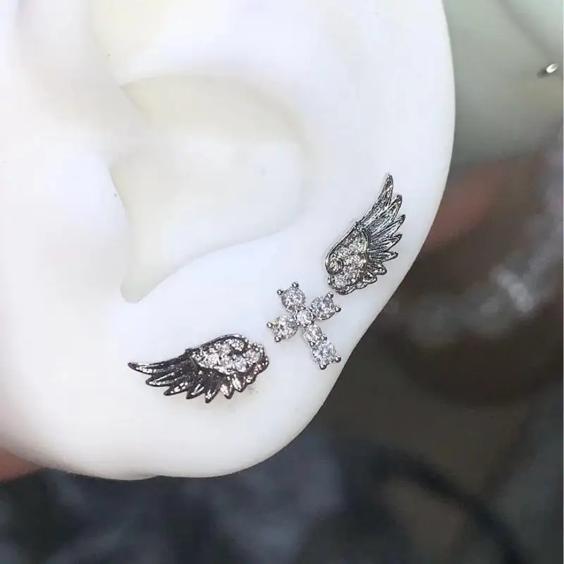 Fashion Shiny Angel Wings Cross Earrings Vintage Retro Style Gifts for Women Attending Weddings and Gatherings