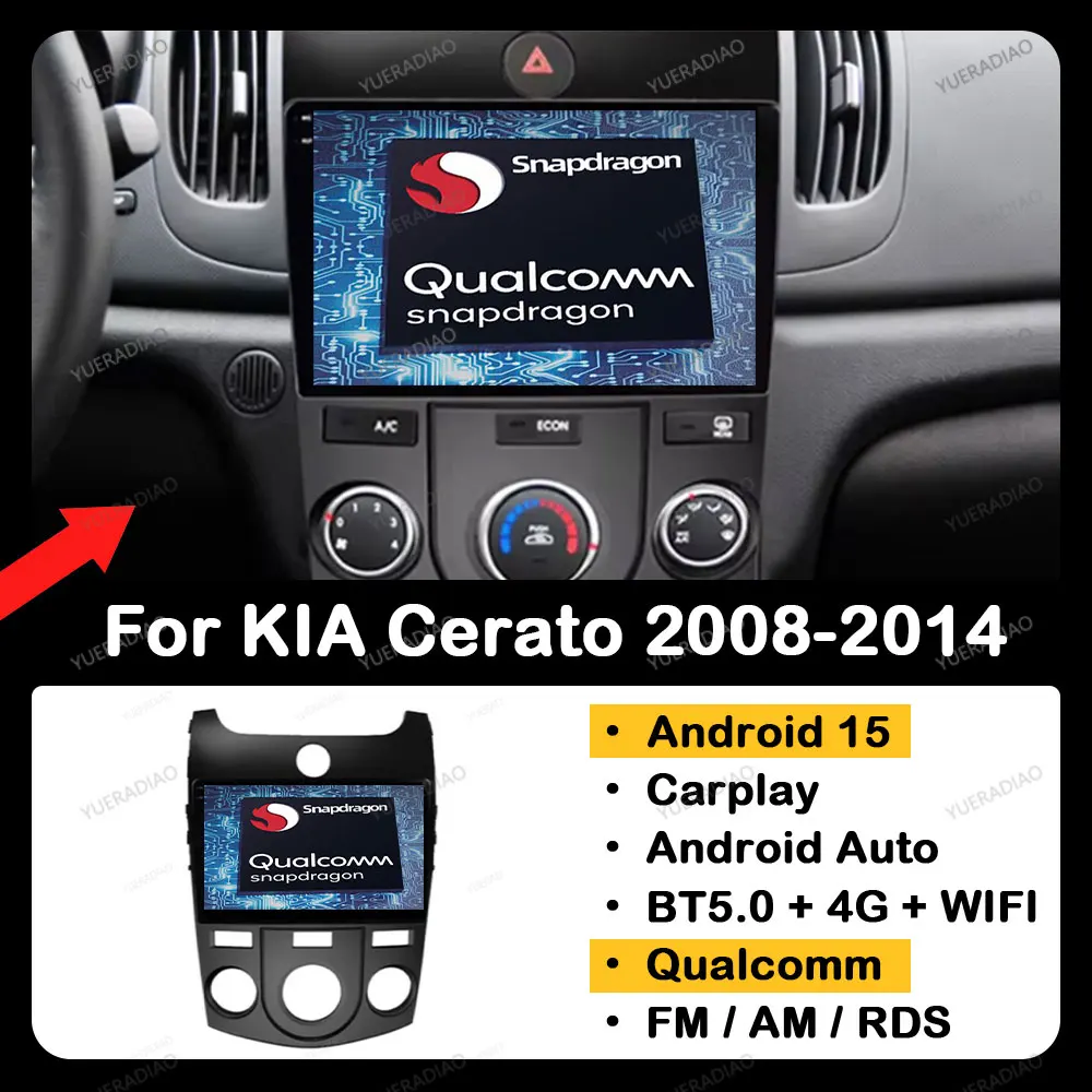 

Android 15 Car Radio For KIA Forte Cerato 2008 - 2014 Qualcomm GPS NAVI 4G LTE 5G WIFI 2DIN Multimedia Stereo Video Player BT
