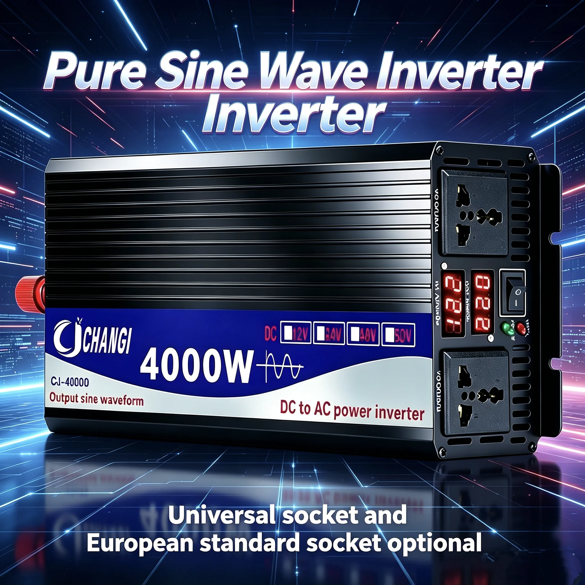 Pure sine wave inverter 4000W 12V24V to 220V 50HZ 110V 60HZ car home battery solar power converter universal and European socket