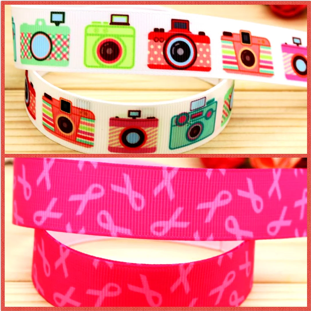 DHK 50yards AIDS Tie Camera Printed Grosgrain Ribbon Hairbow Headwear Party Decoration Diy Wholesale OEM P5624