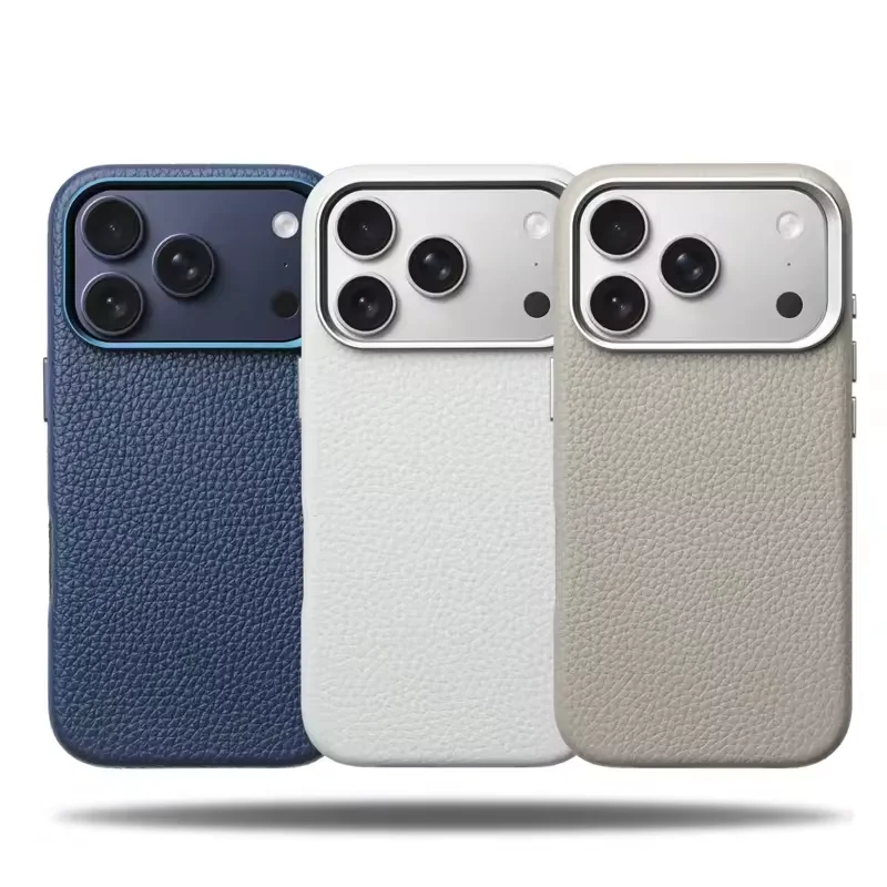 Metalowa obudowa z teksturą liczi, wykonana ze skóry PU, kompatybilna z MagSafe, do iPhone'a 1716 Pro 14 15 17Pro Max, matowa, magnetyczna, z obsługą ładowania bezprzewodowego. — zdjęcie produktu 2