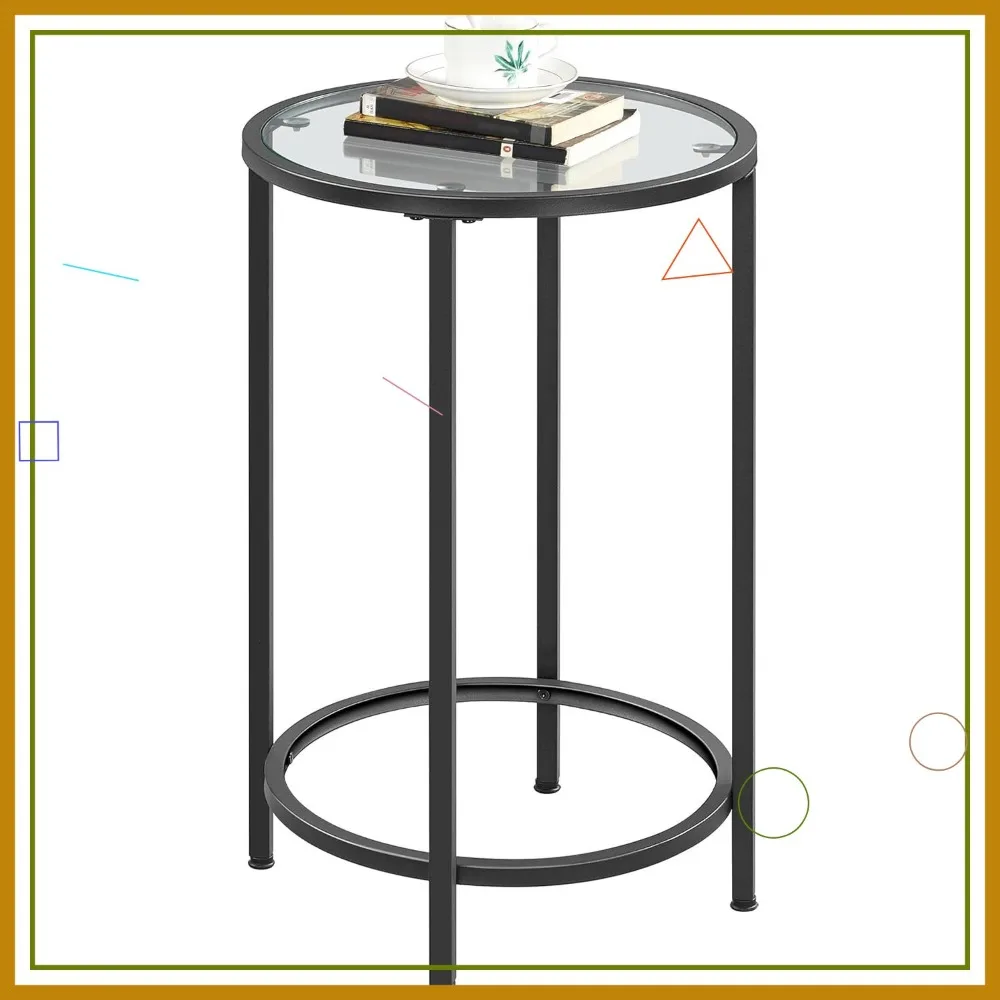 

Современный круглый стеклянный приставной столик с металлическим каркасом для гостиной, спальни или небольшого пространства черного цвета
