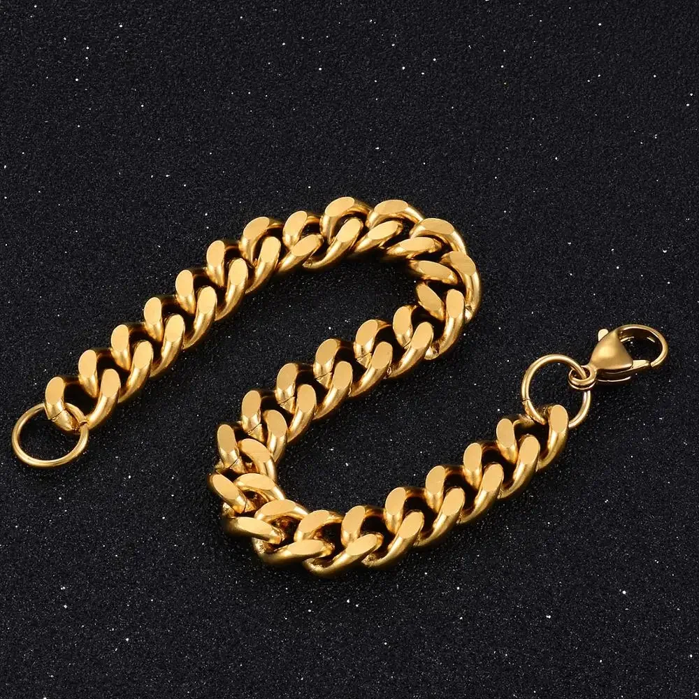 7mm Width Men's Cuban Bracelet Gold Color Fashion Stainless Steel Bracelet Can Be Wholesale