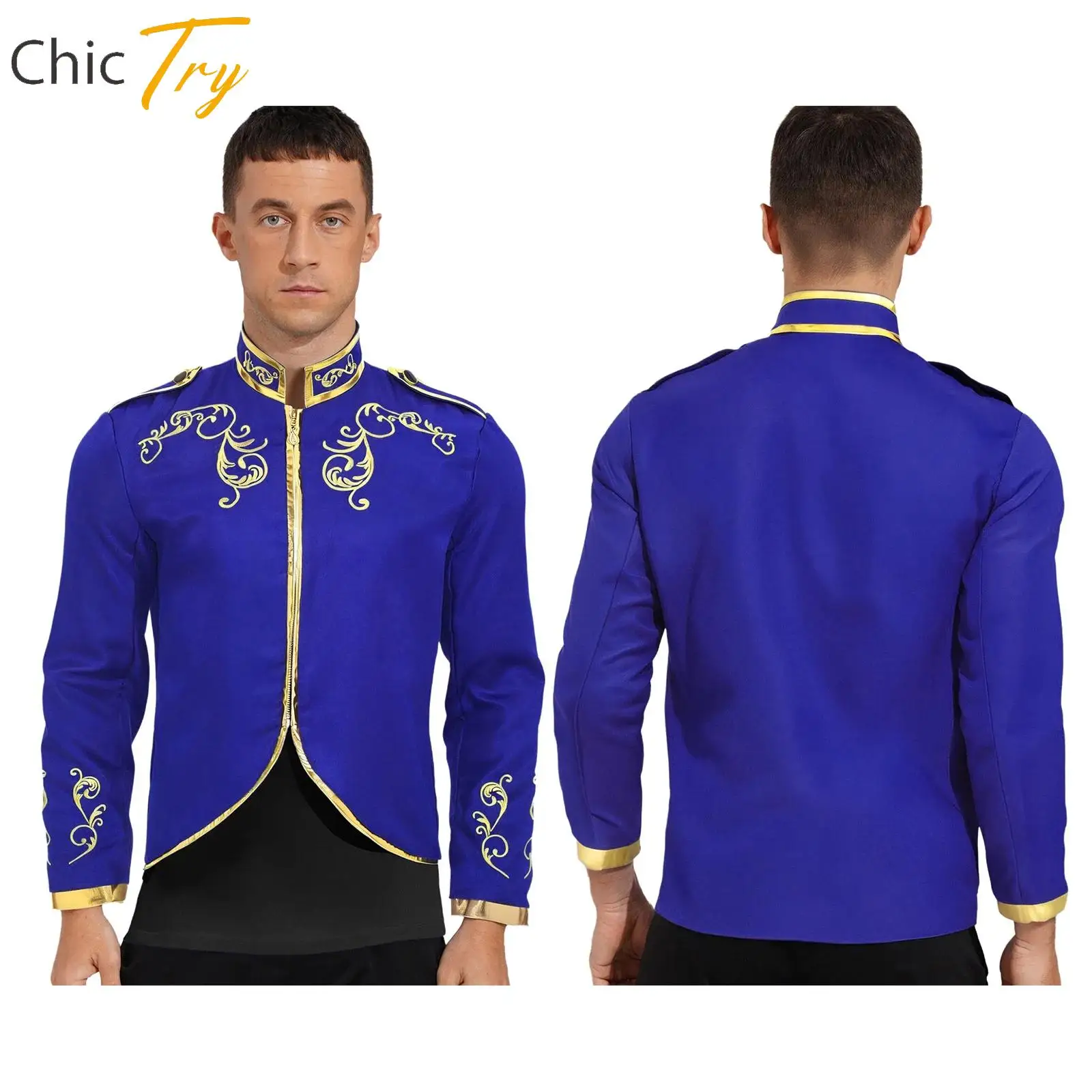 

Mens Halloween Victorian Royal Palace Prince Role Play Costume Medieval Renaissance Costume Long Sleeves Gold Embroidered Coats