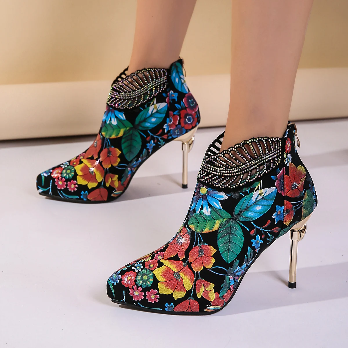 Ethnic Styling Tips - Bottines à talons aiguilles pour femmes,