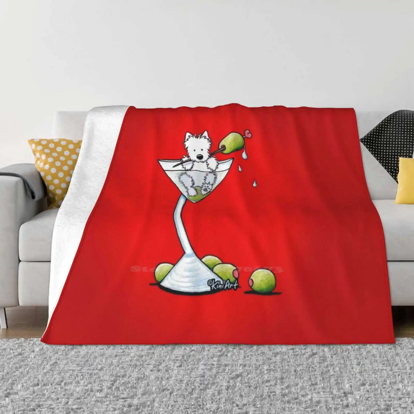 Olive Westies Four Seasons Comfortable Warm Soft Throw Blanket Westie Terrier Westies Olives Olive Kiniart Dogs Red