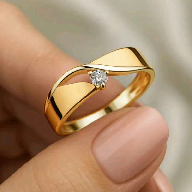 Huitan Damen-Ringe mit gedrehtem Band und einem kleinen Zirkonia, minimalistische Verlobungs- und Eheringe, Modeschmuck für Frauen – Detail 2