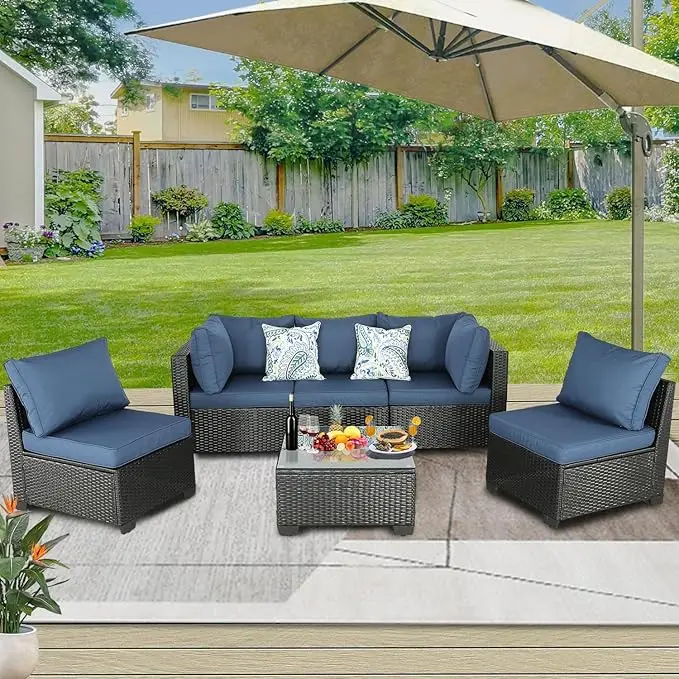 Outdoor Patio Furniture Set 6PCS Wicker Sofa Chairs Conversation Set w/ Cushions for Outdoor Backyard Lawn Garden Porch Poolside