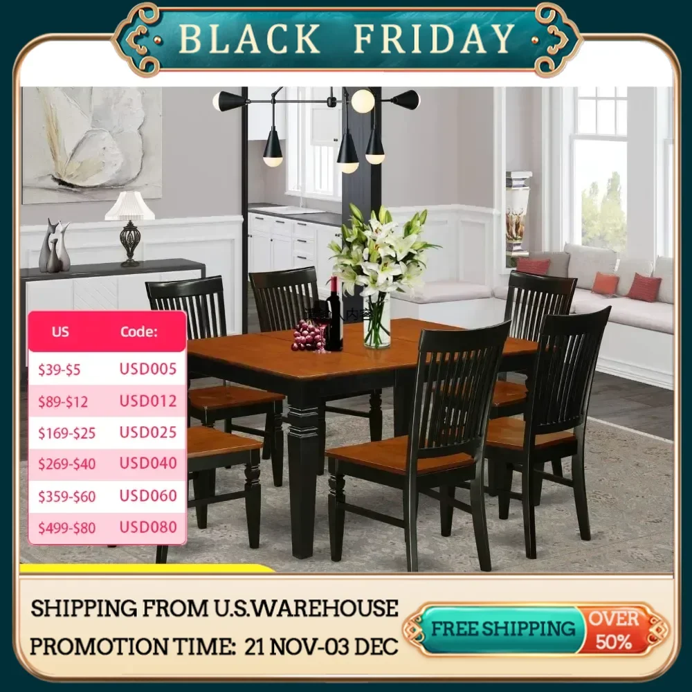 The WEST7-BCH-W Weston 7-Piece Modern Set includes a rectangular wooden table with butterfly leaves and 6 dining chairs