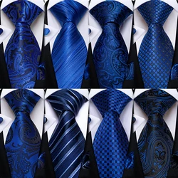 Royal Blue Paisley Plaid Striped Men tie Set with Handkerchief Cufflinks Wedding Prom Groom Accessories Perfect Gift for Men