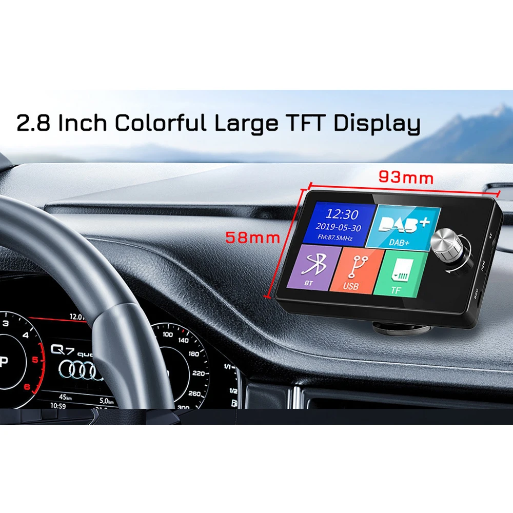 شاشة 2.8 بوصة داخل السيارة ستيريو Dab راديو Dab + استقبال مع الصوت الرقمي هوائي الإشارة محول Fm الارسال Aux Tf بطاقة بلوتوث