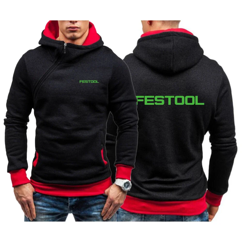 

2024 Festool Tools Men's New Hight Quality Hooded Long Sleeve Diagonal Zip Hoodie Fashion Casual Jacket Sweatshirt Pullover Top