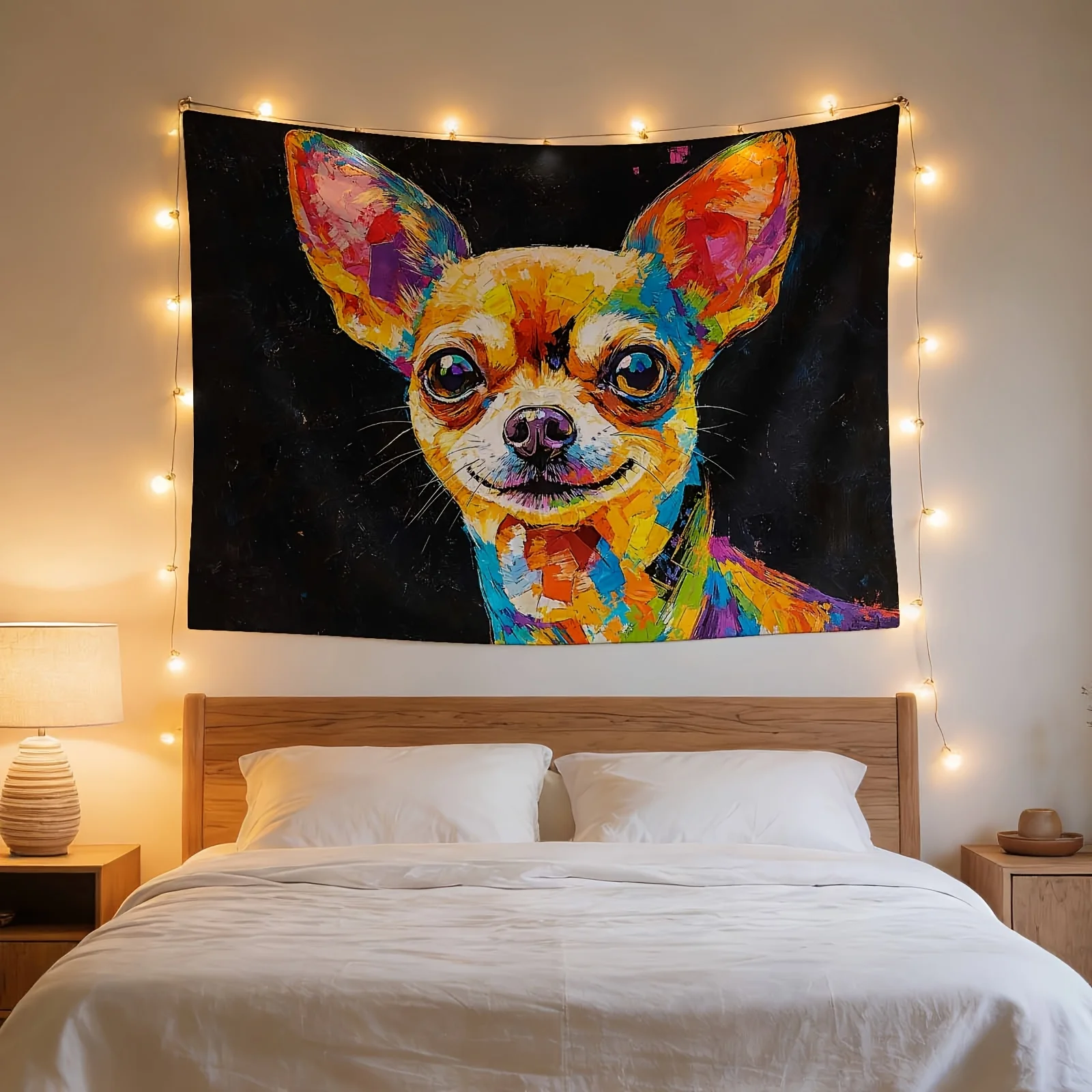 Vibrant Pop Art Dog Tapestry Wall Hanging Chic Chihuahua Pet Portrait Canvas Modern Home Decor Living Room Art Decor