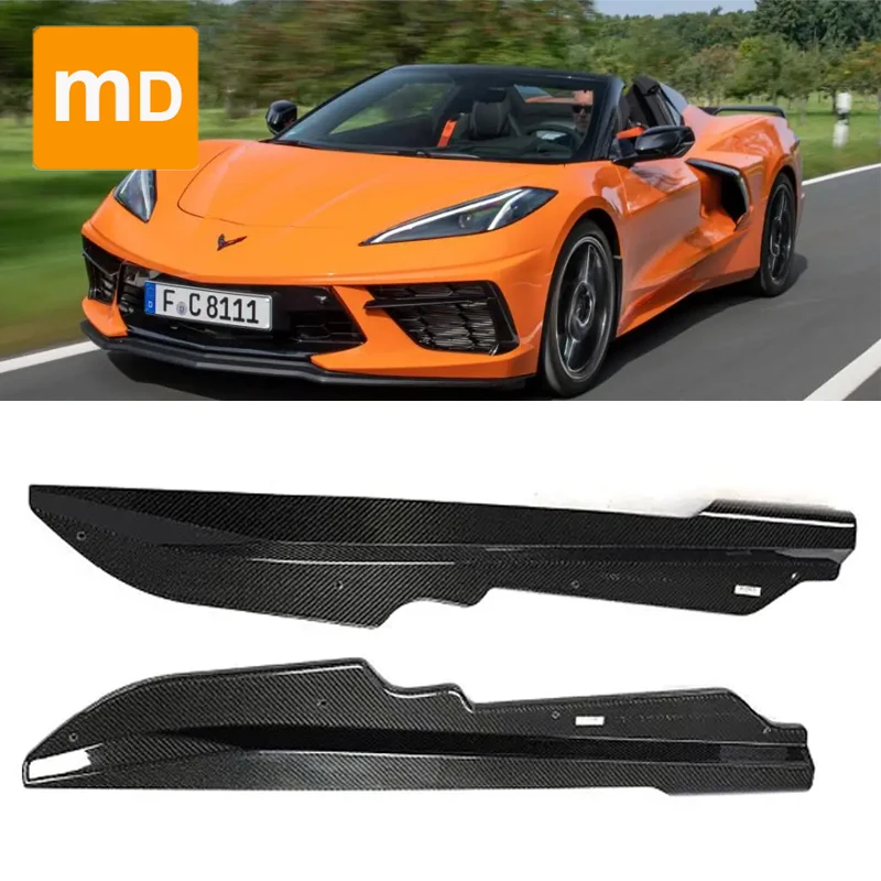 Carbon Fiber Black Spoiler Wing For Chevrolet Corvette Stingray C8 2020 2021 Side Skirt Extension Spoiler Lip Splitter Diffuser