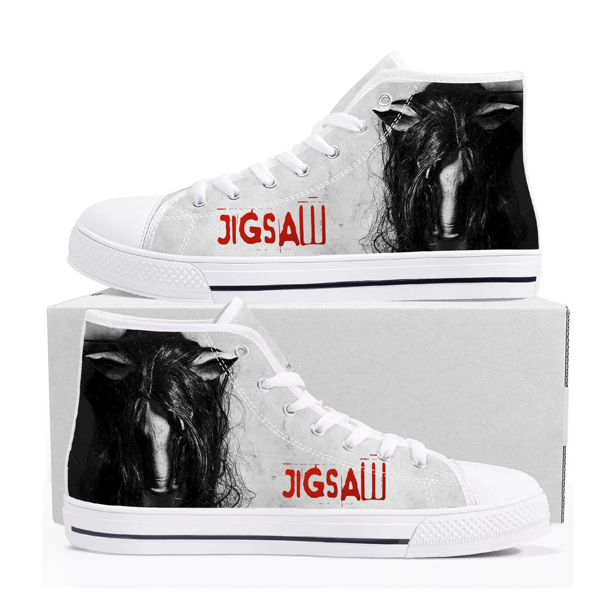 Saw Movie Horror Jigsaw Puppet High Top Sneakers Mens Womens Teenager Canvas Sneaker Casual Custom Made Shoes Customize Shoe