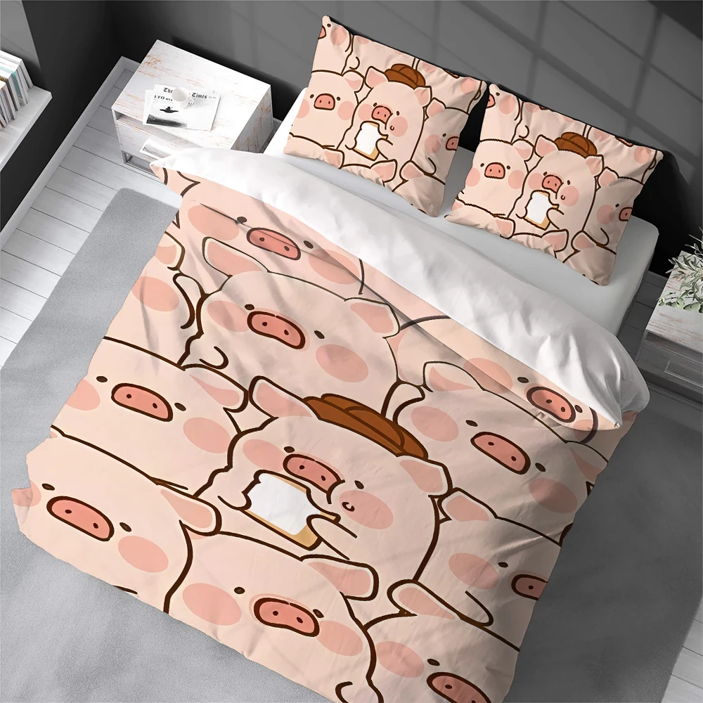 

Cute Cartoon L-Lulu The Piggy Duvet Cover Set Home Style Bedding Soft Laundry Cotton Bed 3 Piece Set Student Dormitory Gift