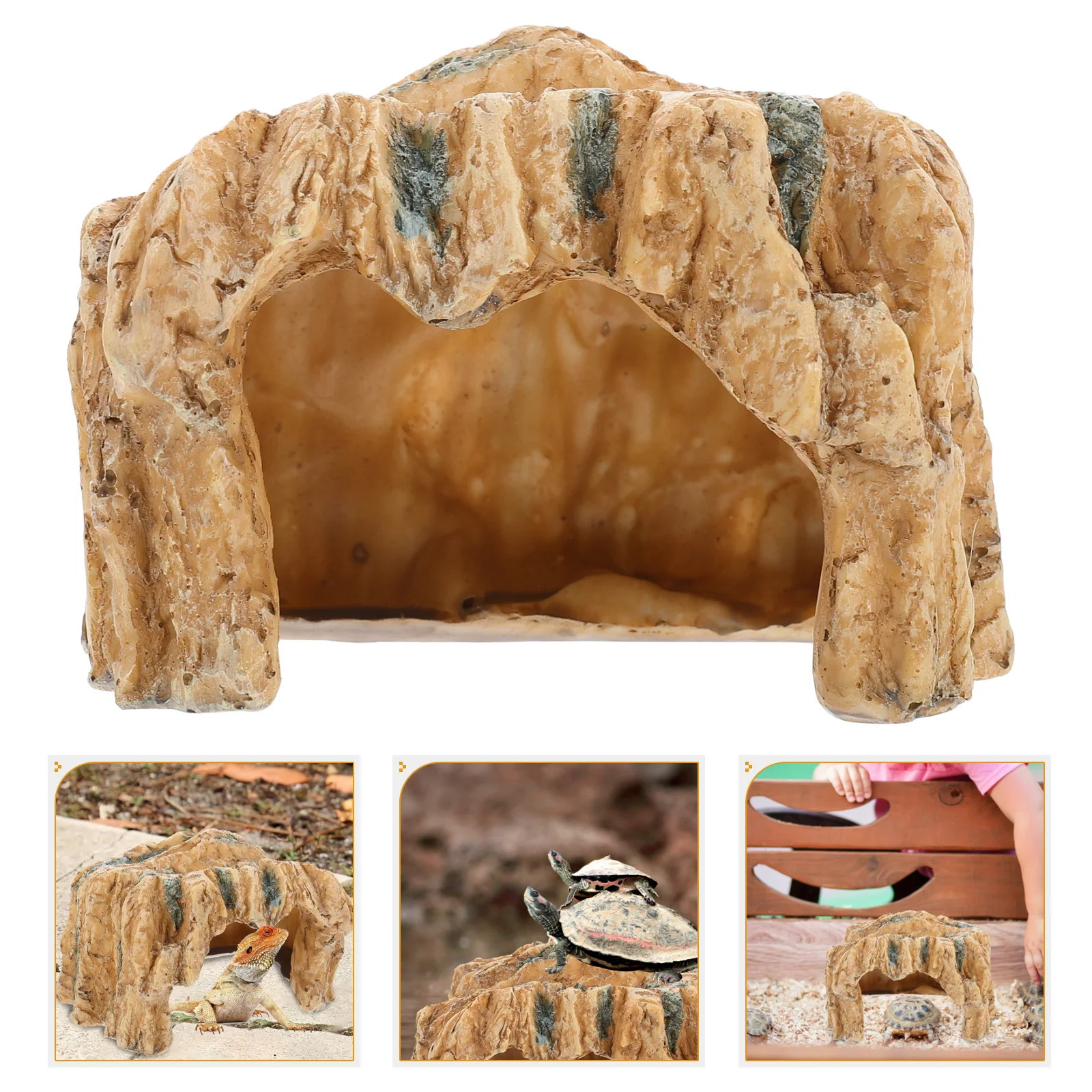 Pet Resin Reptile Turtle Cave Stable Hermit Amusement Fish Tank Climbing Yellow Natural Scenery Producer