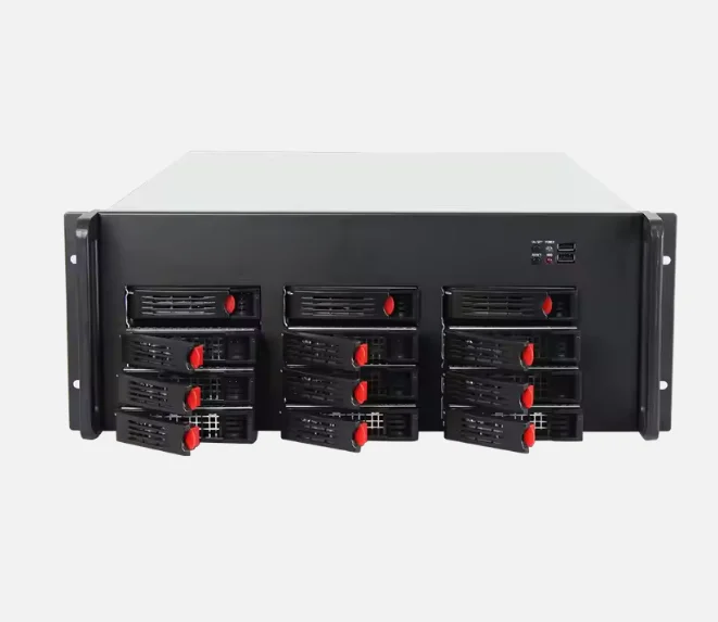 Industrial 4U Aluminum Plastic Storage Chassis 12 Hot-Swap Drive Bays EATX/ATX MB Compatibility Computer Cases Towers Fan Stock