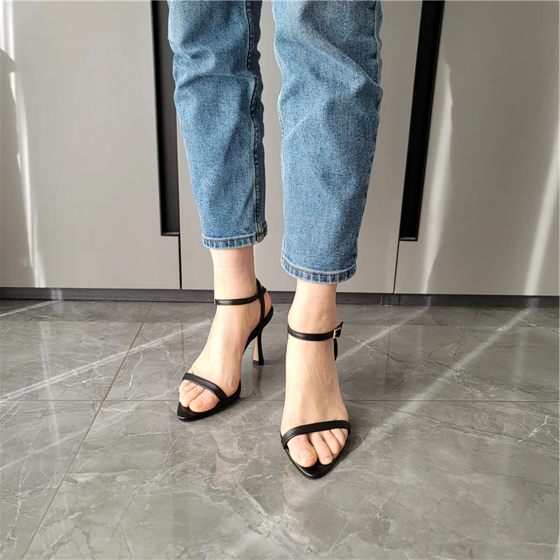 FEDONAS Sexy Women Genuine Leather Sandals High Heels Party Wedding Shoes Woman Pointed Toe Night Club Prom Pumps Summer Shoes