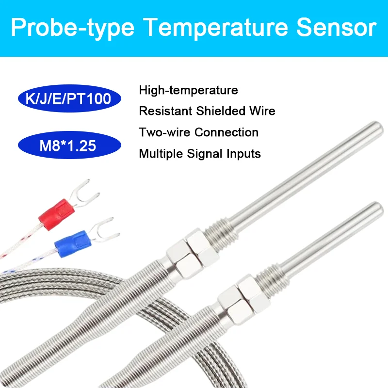 3pcs/pack 0-800 Degree M8 1m 2m 3m K J E PT100 Type Probe Screw 25mm-300mm Thread Cable Thermocouple Oven Temperature Sensor