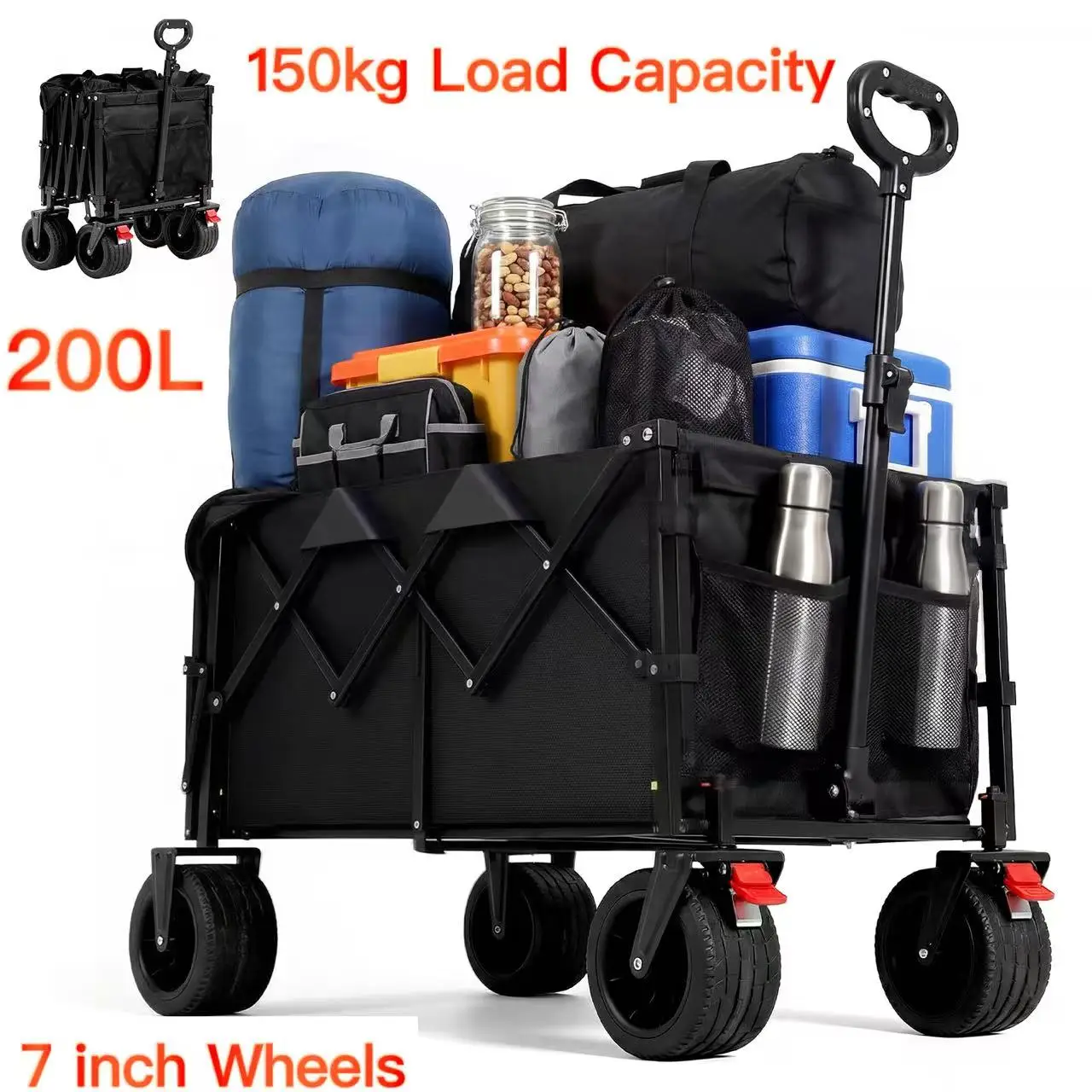 Chariots de plage HAUSPROFI, grande capacité de charge, pliables, portables, roues tout-terrain, porte-gobelets, poignée réglable, camping, plage