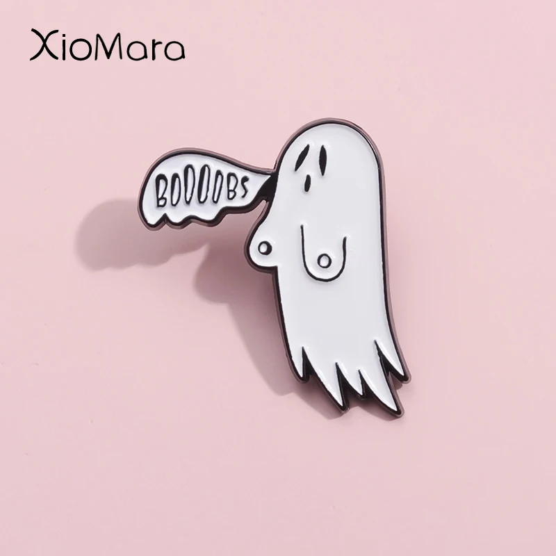 Smoking Booobs Ghost Enamel Pin Custom Cute Spooky Brooches Lapel Shirt Collar Badges Halloween Jewelry Gifts For Kids Friends