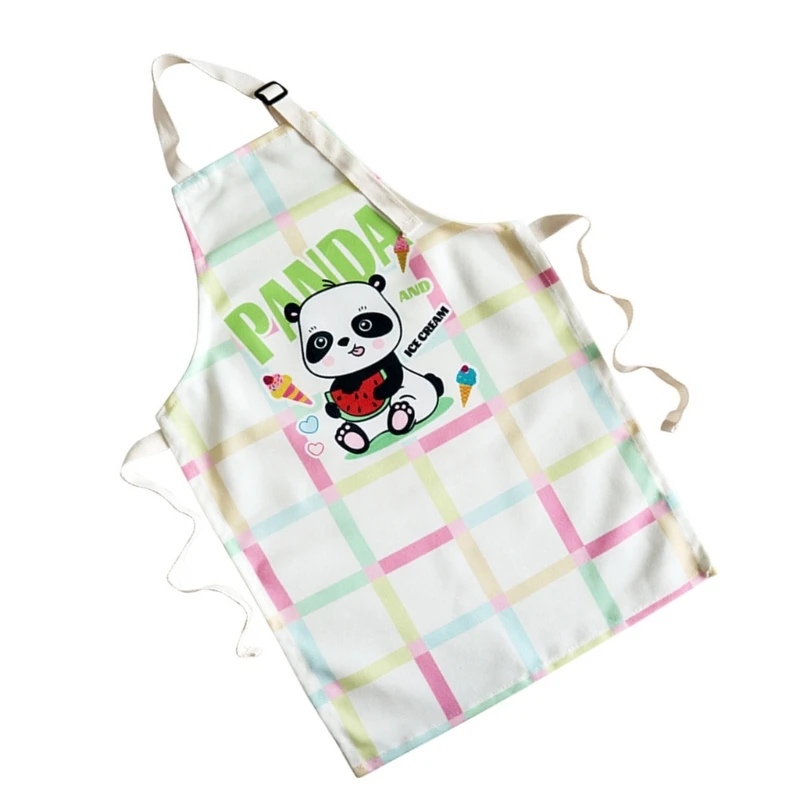 Kids Apron with Adorable Panda Pattern Comfortable Washable Fabric for Boys and Girls in Kitchen or Art Classes For 3-8Y