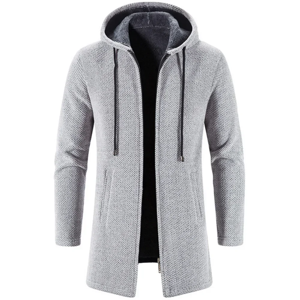 Men Autumn Winter Long Windbreaker Cardigan Coat 2023 Knitted Sweater Jacket  Fleece Hoodies Zipper Cardigan Overcoat 4XL-M