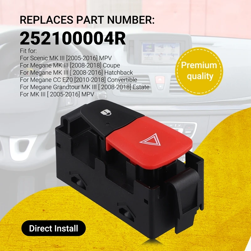 252100004R Car Hazard Warning Light Switch Assembly For RENAULT Fluence/ Scenic III Emergency Automotive Accessories