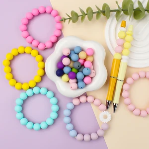 20pcs 15mm 12mm 9mmシリコンビーズdiyキーチェーン丸いビーズのゆるいビーズを作るネックレスブレスレットビーズペン装飾ビーズ 12ベストセールスシリコンチャーム-7