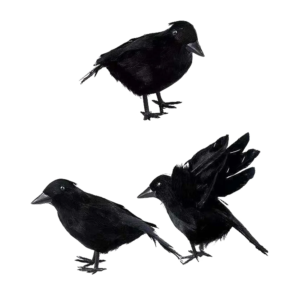 

3 Pcs Black Crow Halloween Prop Artificial Crows Decor Decorations Birds Garden Faux