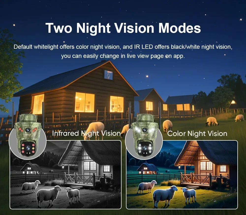 LS VISION 4G Solar Trail Camera Dual Screen WiFi Game Camera with Motion Activated Night Vision  Waterproof for Wildlife Hunting
