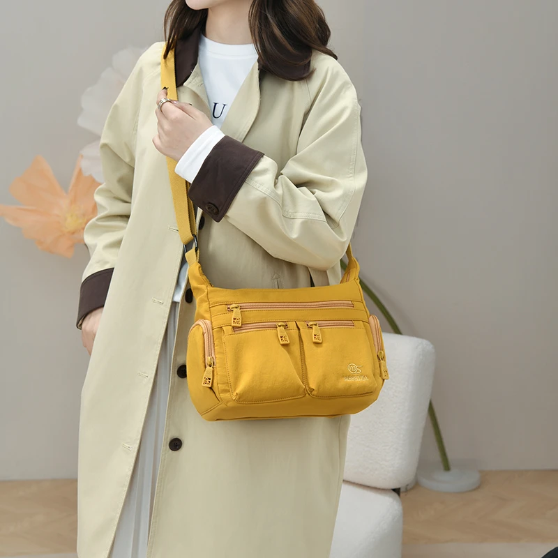 Elegant Shoulder Bags Women Water-resistant Nylon Crossbody Bags Designer Fashion Handbags Multi-pocket Tote Messenger Bag