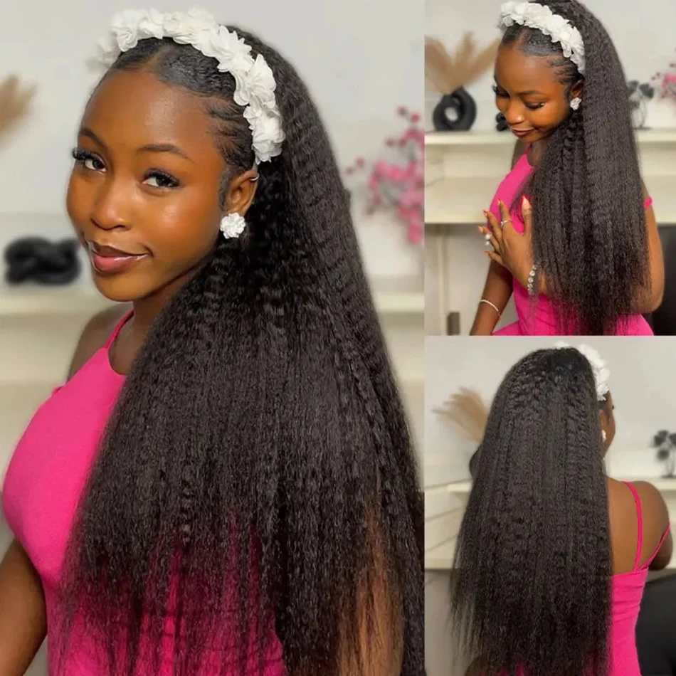 30 40Inch Kinky Straight Human Hair Wig 4C Yaki Straight 13x4 Lace Frontal Wigs Brazilian Human Hair Wigs for Women Pre Plucked image 5