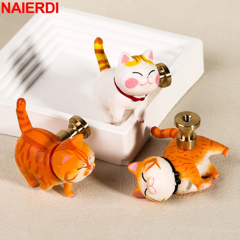 NAIERDI Animal Shape Cabinet Knobs for Kids Room Cartoon Cat Furniture Handles Drawer Handle Colorful Cabinet Handle Hardware