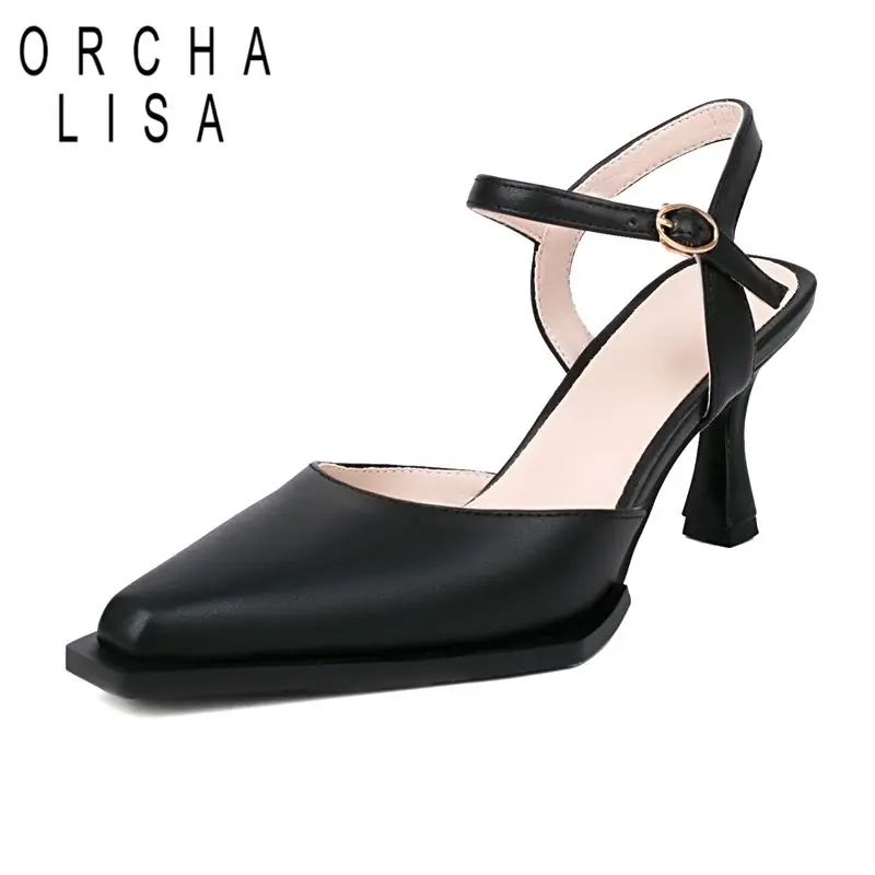 ORCHA LISA Brand New Women Sandals Square Toe Thin Heels 8cm Buckle Strap Large Size 41 42 43 Fashion Dating Female Summer Shoes