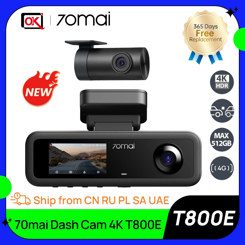 70mai T800E 4K 3-Ch Dash Camera with GPS