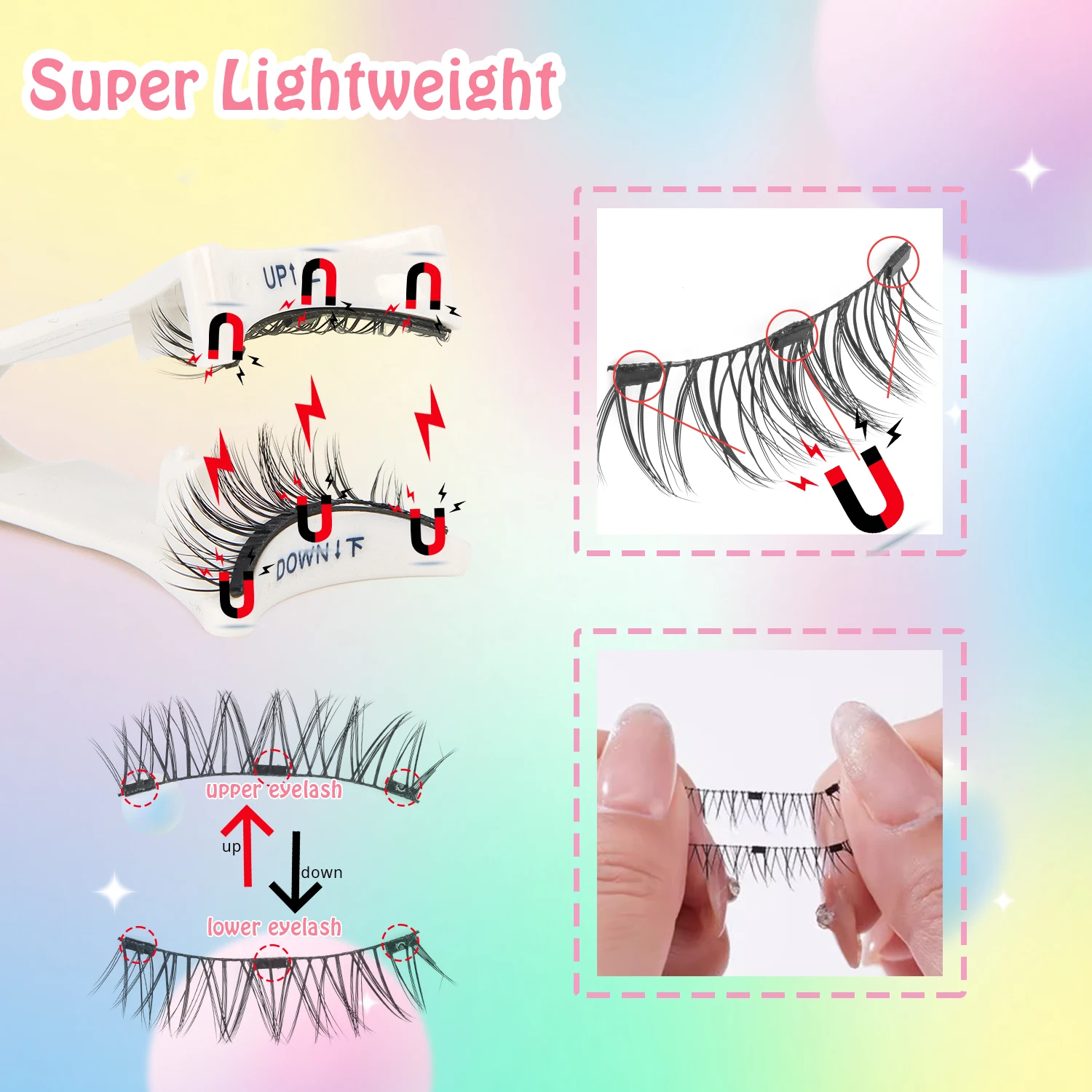 1 par de cílios magnéticos conjunto de cílios de aparência natural 3 estilos reutilizáveis cílios magnéticos e pinças kit extensões de cílios maquiagem