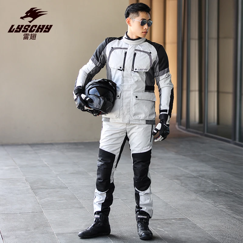 LYSCHY Classic Motorcycle Riding Jacket Breathable Waterproof Removable Warm Lining Built-in Gear Protection Rally Suit Jacket