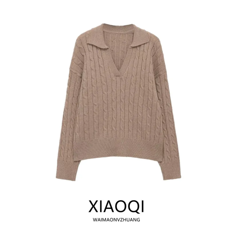 

Осень 2022, новый женский восьминити вязаный свитер с воротником Faion, универсальный длинный трикотаж свека, европейский сле