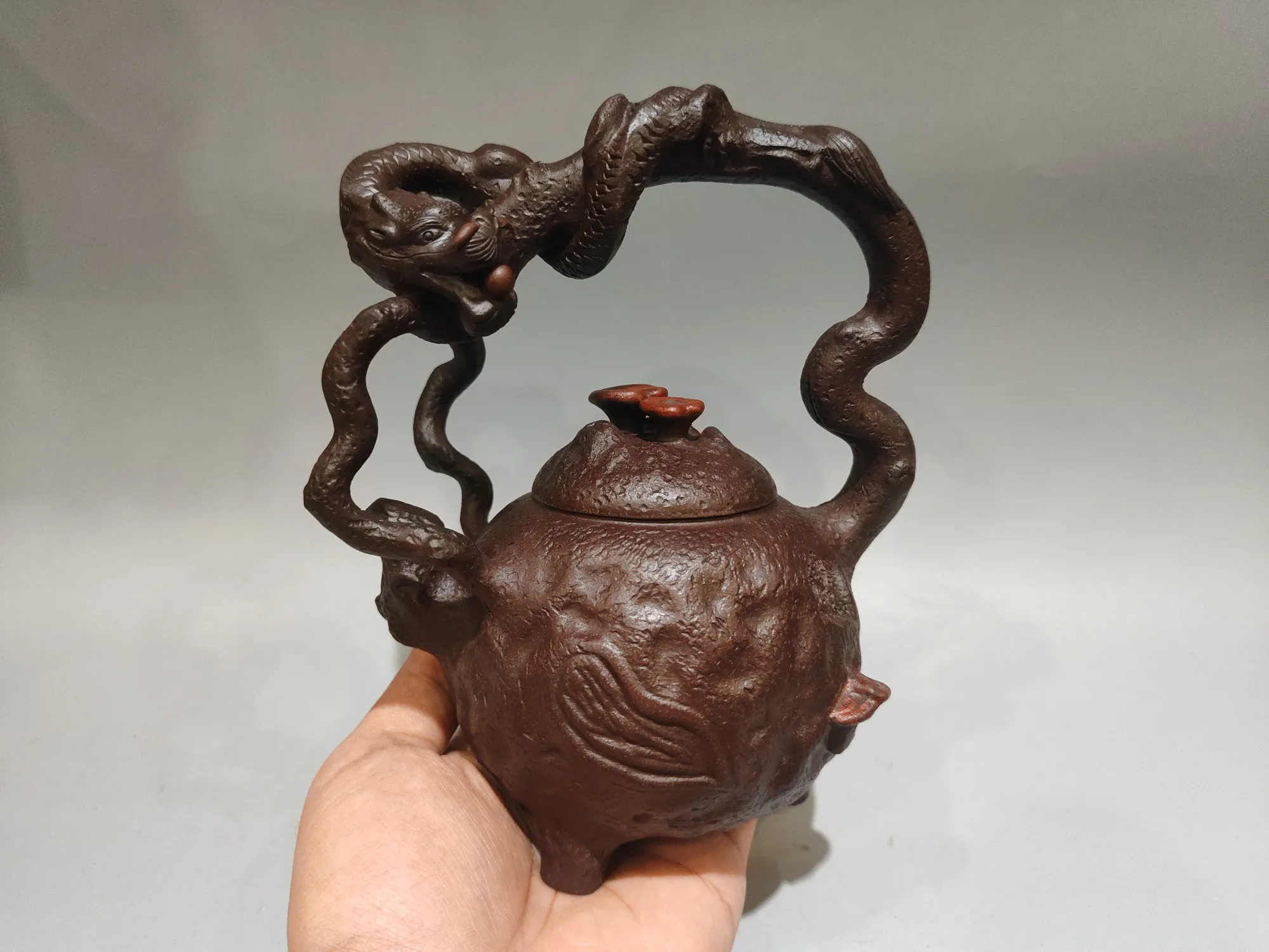 Purple Clay Pot Old Purple Mud Panlong Spring Offering Beam Lifting Pot Lingzhi pot Kettle Teapot Pot Tea Tasting Tea Ceremony