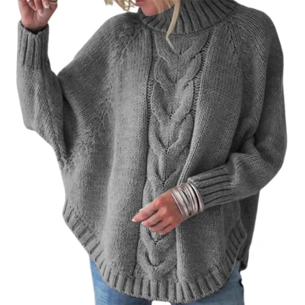 

Beautiful Sweater Jumper Ribbed Cuffs All Match Pullover Sweater Batwing Sleeve Hem Knitted Top