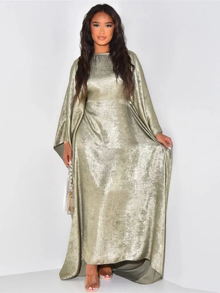 Eid Shiny Batwing Satin Abaya Dubai Luxury 2024 Muslim For Women Maxi Kaftan Dress Islam Robe Caftan Marocain Femme Musulmane