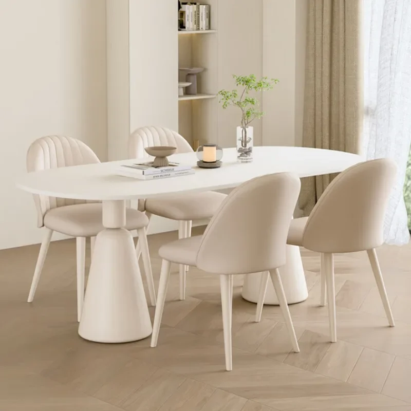 Nordic style white slate dining table and chairs combination cream modern simplicity