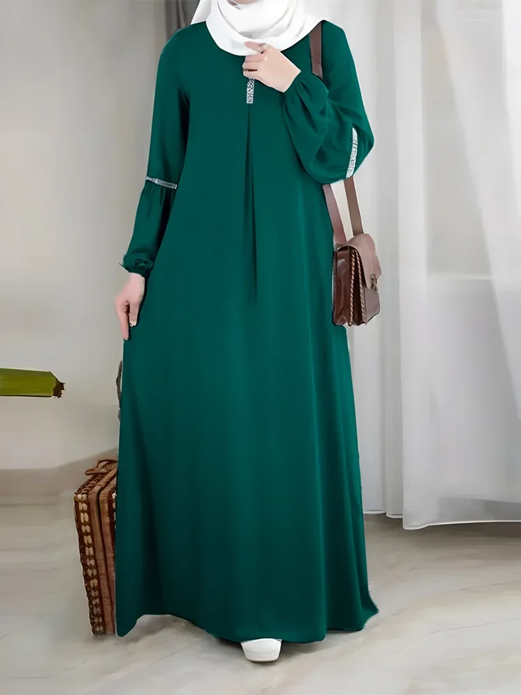 Robe Ramadan Plain Abaya Dubai Turkey Muslim Hijab Dress Long Sleeves Sequins Abayas for Women Sundress Islam Clothes Kaftan